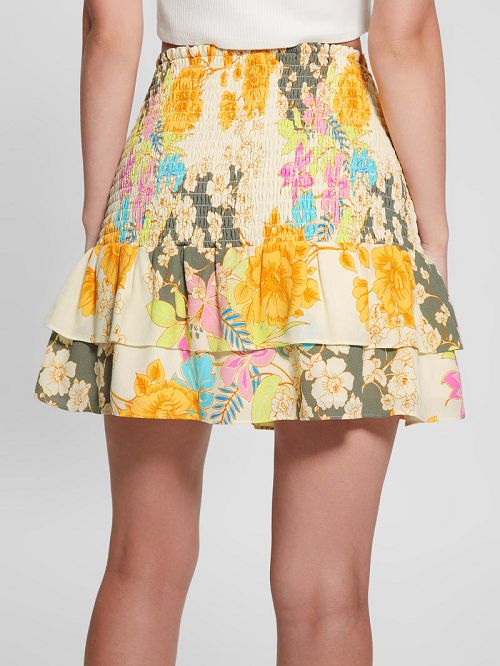 Guess Eco Toni Smocked Skirt Galbeni | GUESS-SN28131