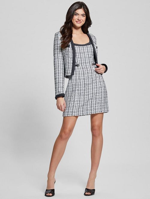 Guess Eco Tosca Tweed Jacket Negrii Albi | GUESS-SN28018