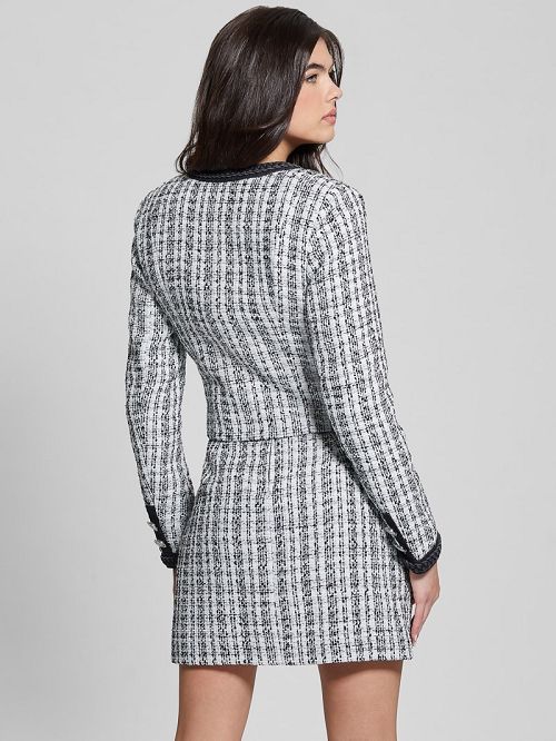Guess Eco Tosca Tweed Jacket Negrii Albi | GUESS-SN28018