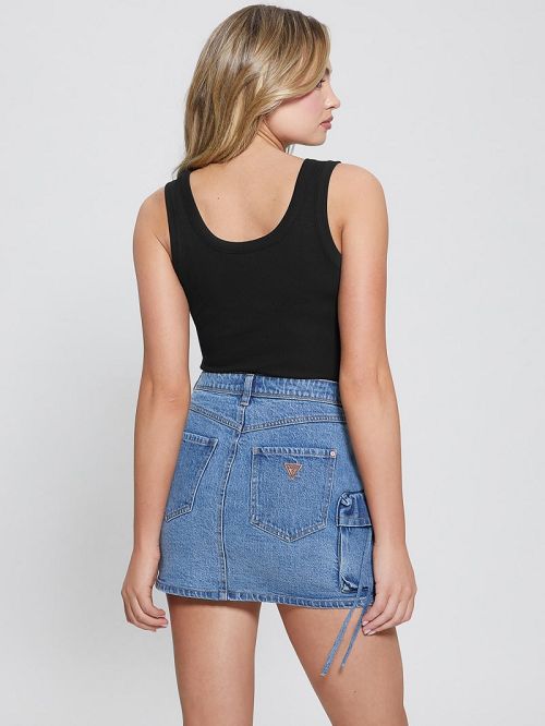 Guess Eco Triangle Bling Ribbed Tank Negrii | GUESS-SN27593