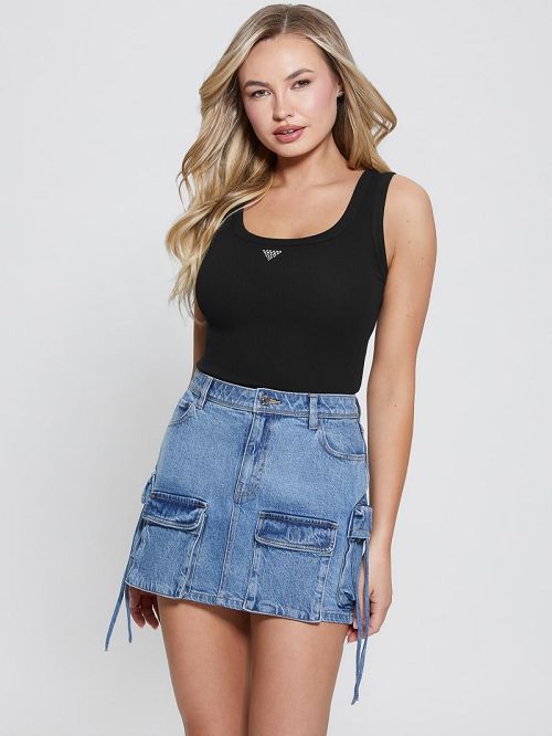 Guess Eco Triangle Bling Ribbed Tank Negrii | GUESS-SN27593