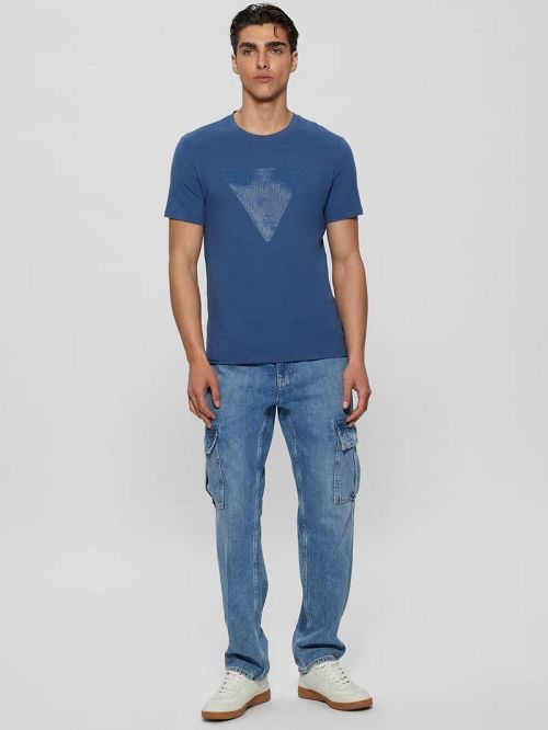 Guess Eco Triangle Crewneck Tee Albastri | GUESS-SN30620