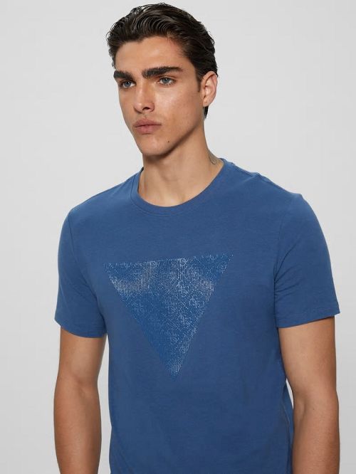 Guess Eco Triangle Crewneck Tee Albastri | GUESS-SN30620