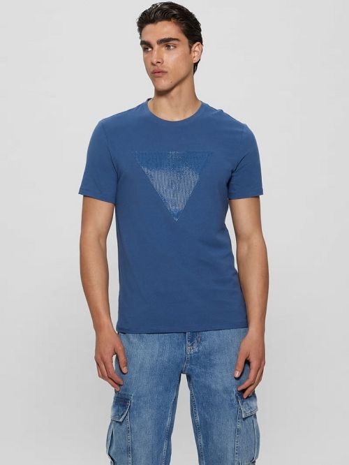 Guess Eco Triangle Crewneck Tee Albastri | GUESS-SN31536