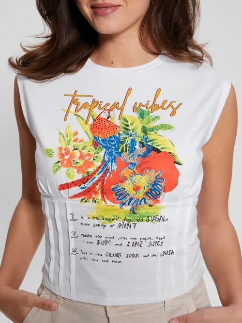 Guess Eco Tropical Vibes Corset Tee Albi | GUESS-SN27598