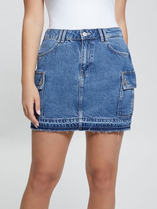 Guess Eco Vivette Denim Mini Skirt Albastri | GUESS-SN26543
