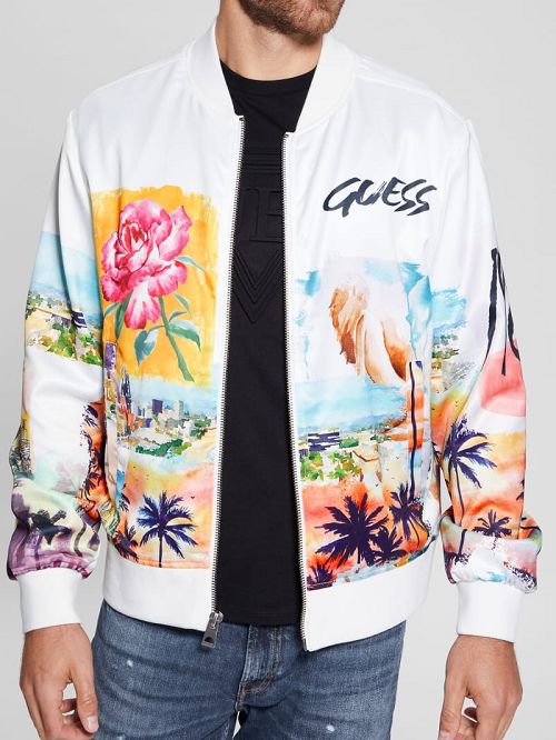Guess Eco Watercolor Satin Flight Jacket Albi | GUESS-SN30727