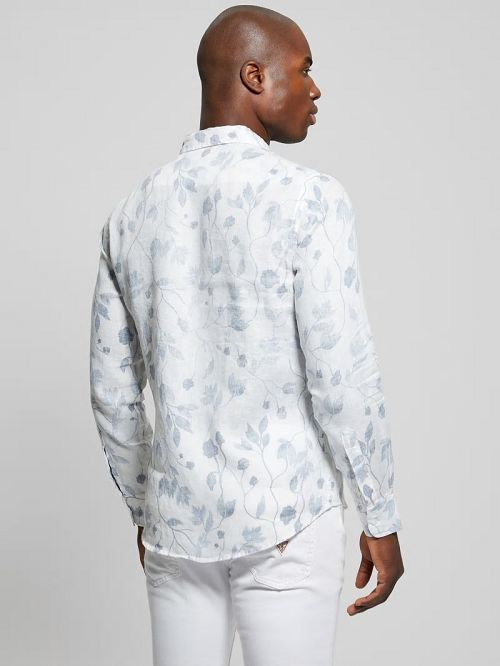 Guess Eco Watercolor Vines Linen Shirt Albastri | GUESS-SN31246