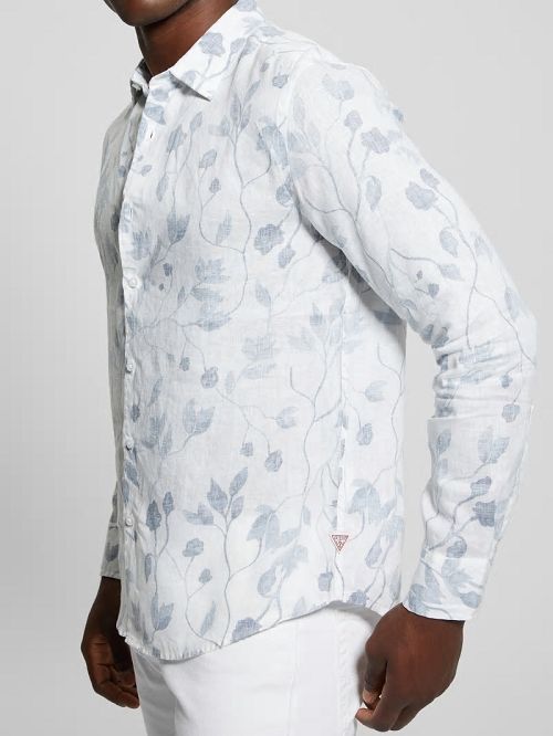 Guess Eco Watercolor Vines Linen Shirt Albastri | GUESS-SN31246
