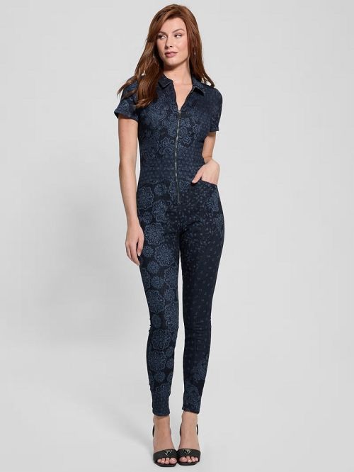 Guess Eco Yuri Printed Denim Jumpsuit Albastri | GUESS-SN26689