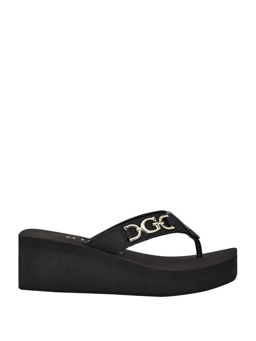 Guess Edany Denim G Buckle Wedge Sandals Negrii | GUESS-SN29712