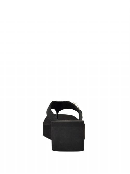Guess Edany Denim G Buckle Wedge Sandals Negrii | GUESS-SN29712