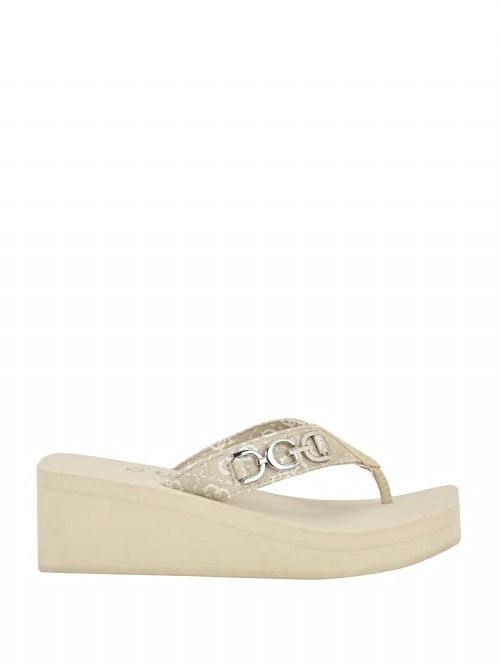 Guess Edany Denim G Buckle Wedge Sandals Bej | GUESS-SN29729