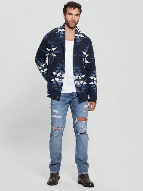 Guess Efisio Southwest Cardigan Albastri | GUESS-SN31038