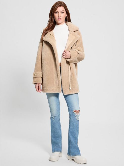 Guess Elisabetta Faux-Shearling Coat Bej | GUESS-SN27986
