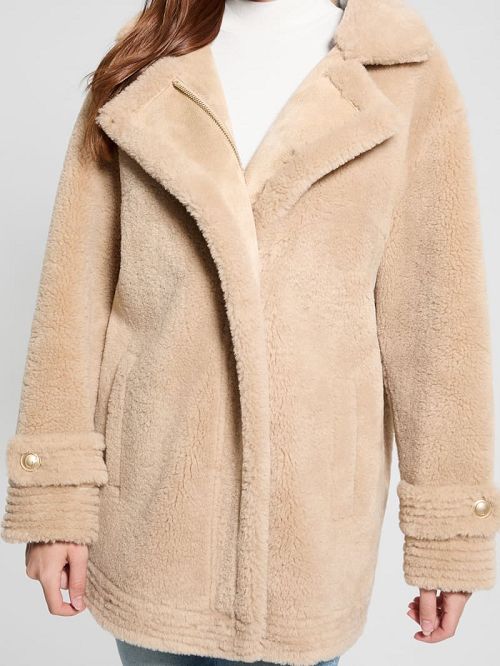 Guess Elisabetta Faux-Shearling Coat Bej | GUESS-SN27986