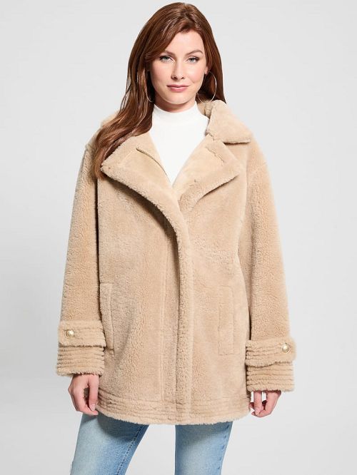 Guess Elisabetta Faux-Shearling Coat Bej | GUESS-SN27986