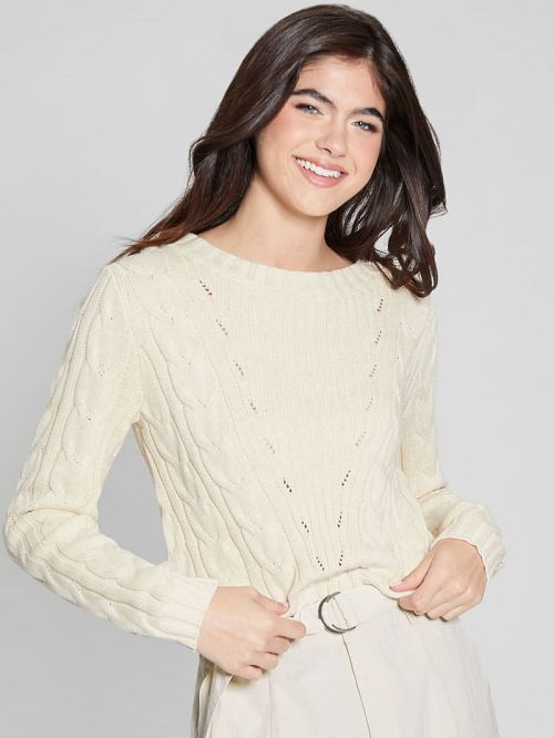 Guess Elle Cable Knit Sweater Albi | GUESS-SN27721