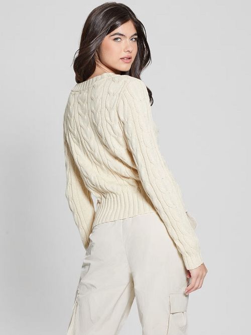 Guess Elle Cable Knit Sweater Albi | GUESS-SN27721