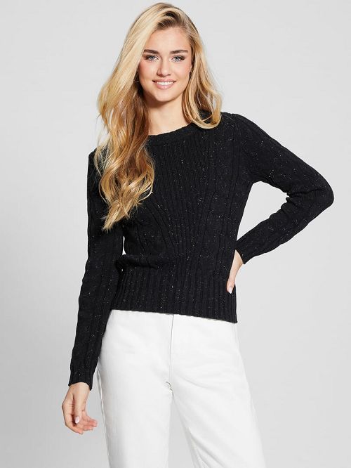 Guess Elle Cable Knit Sweater Negrii | GUESS-SN27783