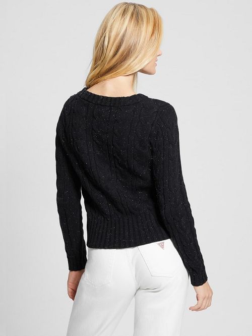 Guess Elle Cable Knit Sweater Negrii | GUESS-SN27783