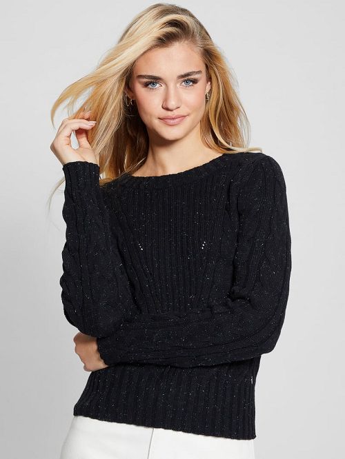 Guess Elle Cable Knit Sweater Negrii | GUESS-SN27783