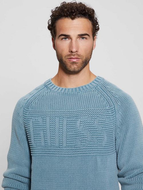 Guess Ellery Stitched Logo Sweater Albastri | GUESS-SN31047