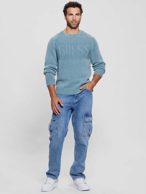 Guess Ellery Stitched Logo Sweater Albastri | GUESS-SN31047