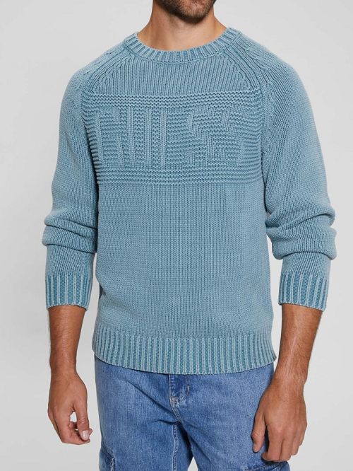 Guess Ellery Stitched Logo Sweater Albastri | GUESS-SN31047