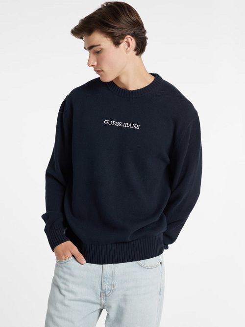 Guess Embroidered Logo Sweater Albastri | GUESS-SN31008