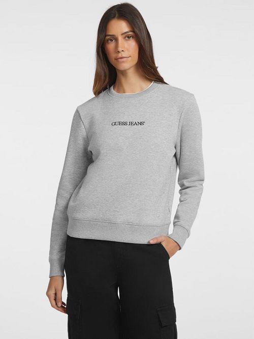 Guess Embroidered Logo Sweatshirt Gri | GUESS-SN27667
