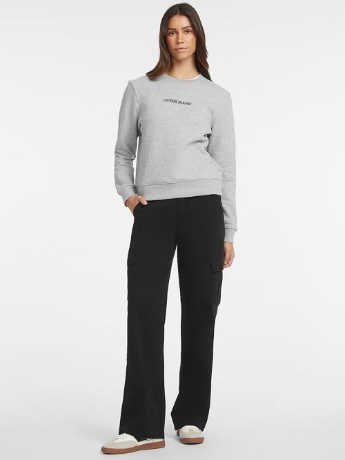 Guess Embroidered Logo Sweatshirt Gri | GUESS-SN28386
