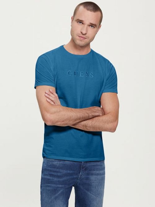 Guess Embroidered Logo Tee Albastri | GUESS-SN30647