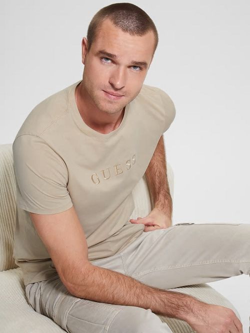 Guess Embroidered Logo Tee Bej | GUESS-SN30670