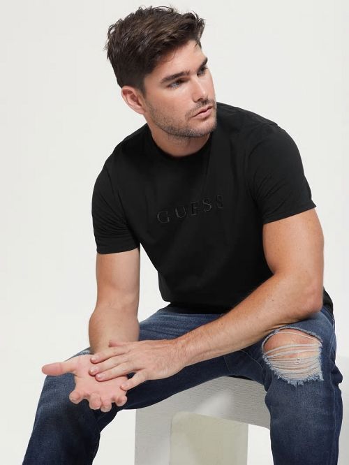 Guess Embroidered Logo Tee Negrii | GUESS-SN30550