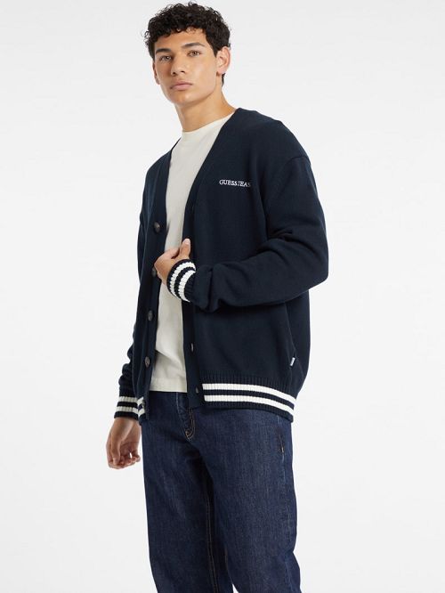Guess Embroidered Logo Varsity Cardigan Albastri | GUESS-SN30909