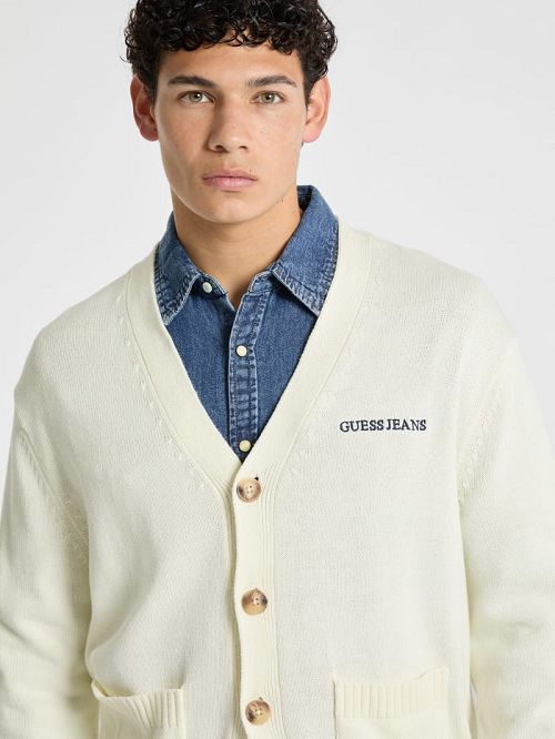 Guess Embroidered Logo Varsity Cardigan Albi | GUESS-SN30912