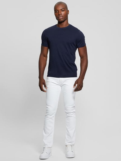 Guess Embroidered Signature Tee Albastri | GUESS-SN30683