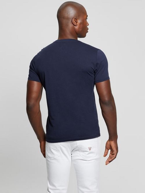 Guess Embroidered Signature Tee Albastri | GUESS-SN30683