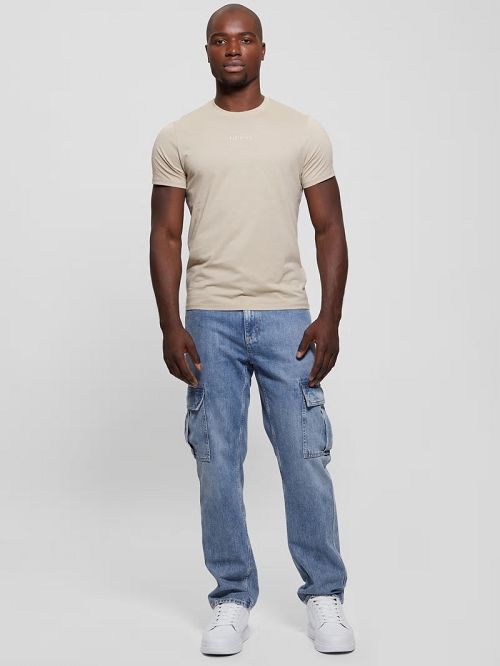 Guess Embroidered Signature Tee Bej | GUESS-SN30695