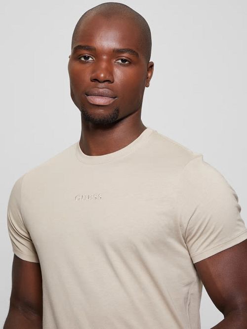 Guess Embroidered Signature Tee Bej | GUESS-SN30695