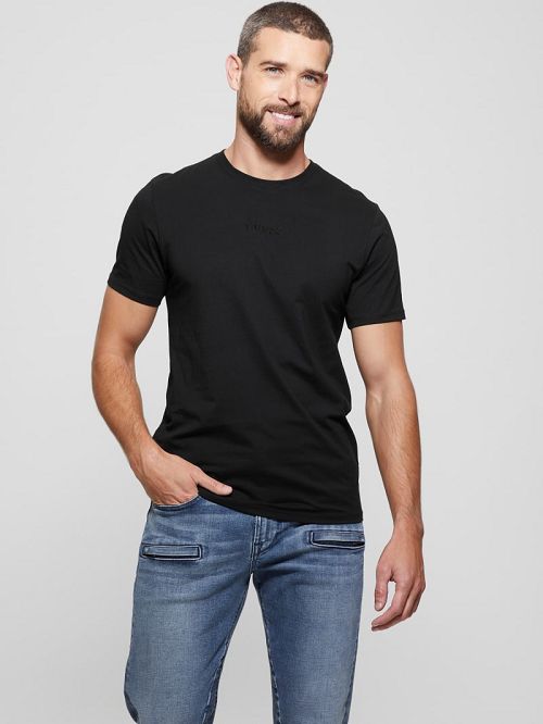 Guess Embroidered Signature Tee Negrii | GUESS-SN30703