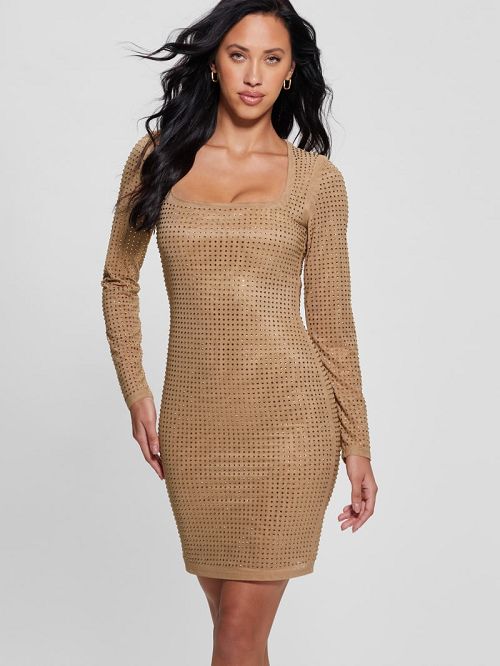 Guess Emilie Rhinestone Dress Bej | GUESS-SN26967