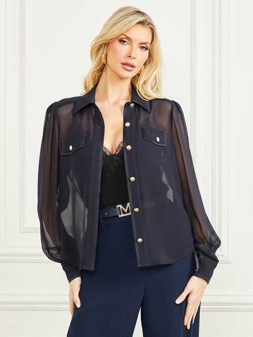 Guess Emily Sheer Shirt Albastri | GUESS-SN27228
