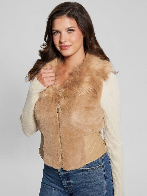 Guess Emma Faux-Fur Vest Bej | GUESS-SN27954