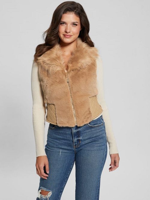 Guess Emma Faux-Fur Vest Bej | GUESS-SN27954