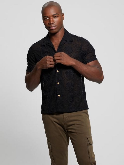 Guess Emory Embroidery Shirt Negrii | GUESS-SN31280