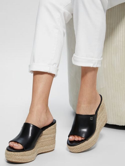 Guess Evba Embossed Espadrille Sandals Negrii | GUESS-SN29751