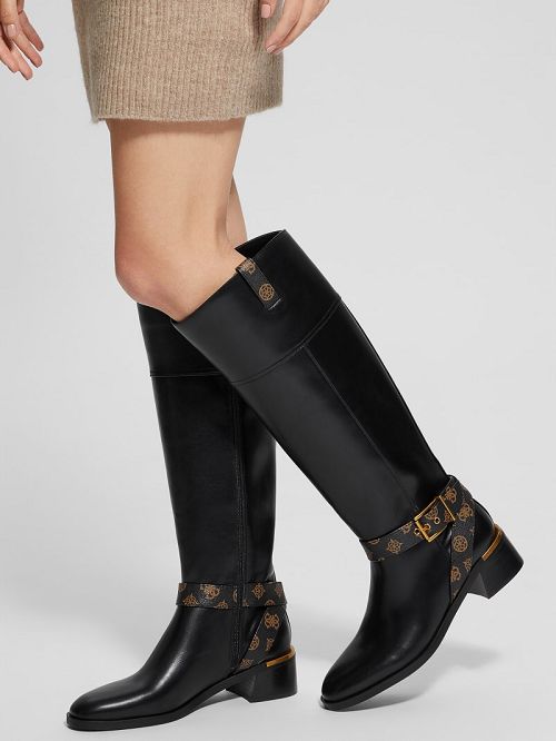 Guess Eveda Buckle Riding Boots Negrii | GUESS-SN29902
