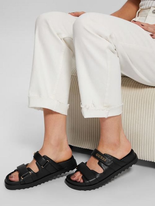 Guess Fabulon Two-Strap Slides Negrii | GUESS-SN29708